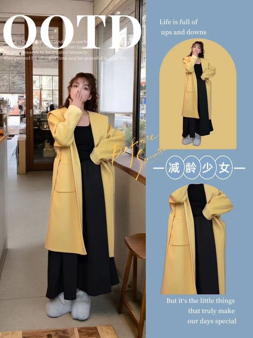 2025升级版水晶奥绒双面呢春款女大衣外套时尚百搭长款连帽长