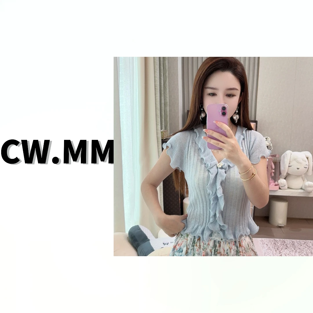 CW.MM 法式温柔风木耳v领显瘦上衣夏季百搭