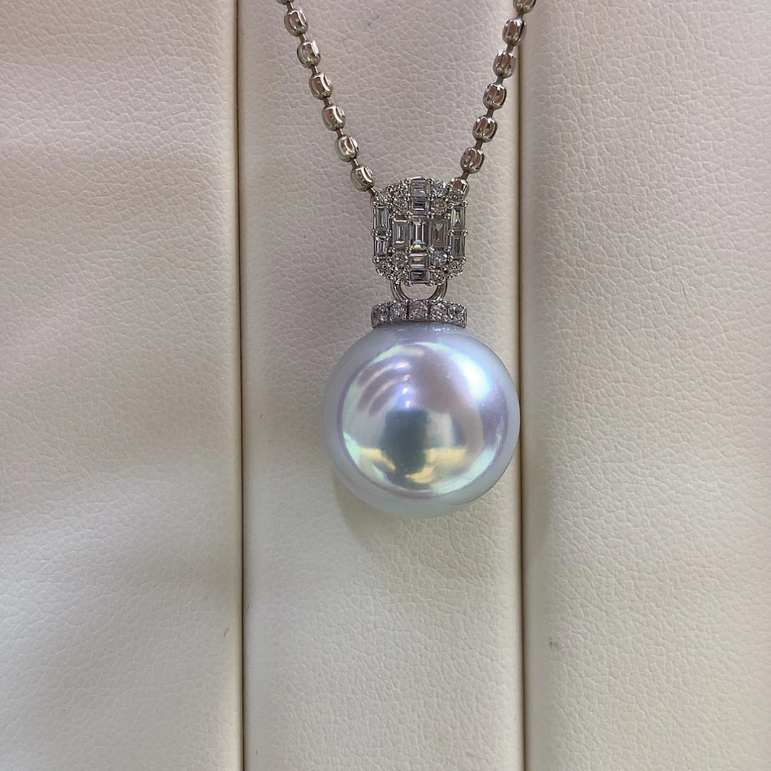 吊坠(不含链)海水珍珠18K金镶嵌14/15mm澳白