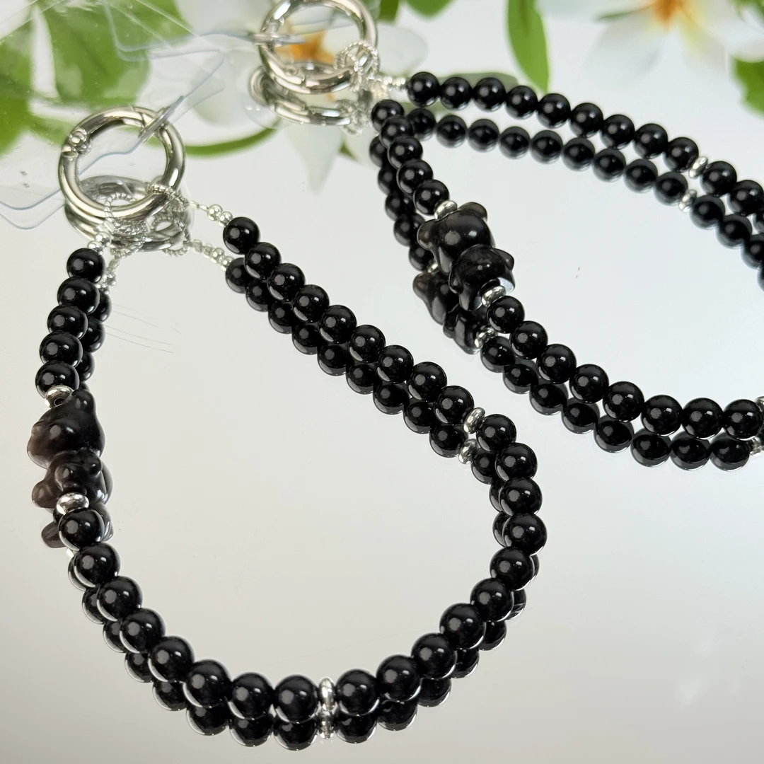 【小熊黑曜挂】黑曜石挂件6-7mm面小仙多样性发其一