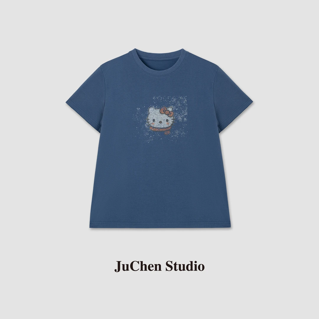 围脖kitty猫喷墨印花减龄百搭正肩显瘦短袖T恤 SS044309