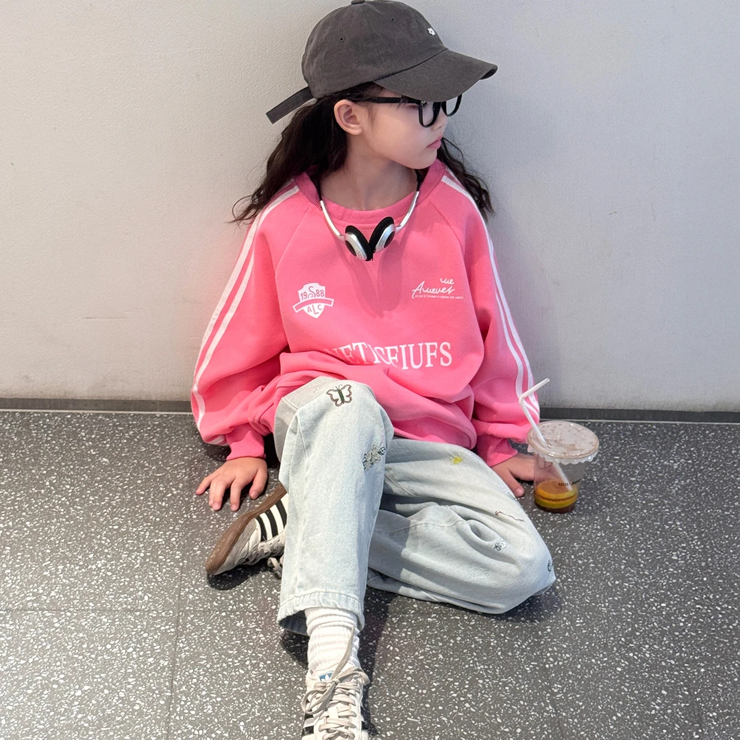 甜美女童卫衣套装2025新款初中生春秋韩版长袖上衣儿童时髦牛仔裤
