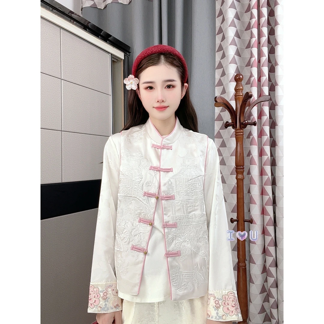 【青亭】新中式国风盘扣马甲女2025春新款织锦提花上衣无袖坎肩外套
