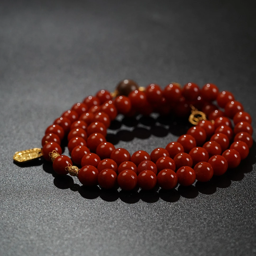 【凤鸣珠宝】18K镶典藏级柿子红满肉小美人南红项链  X-62 女王手工