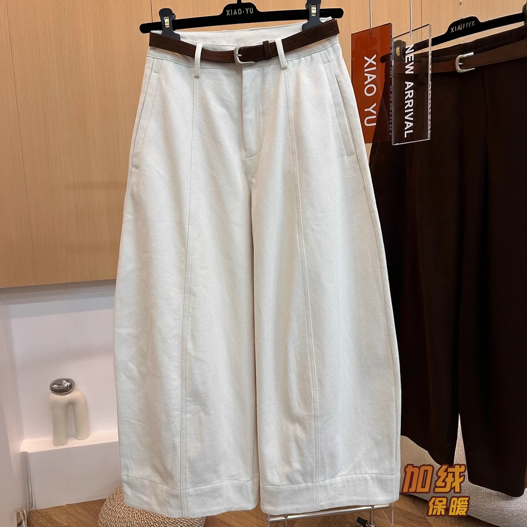 高端欧货冬季新款高级感时尚百搭纯棉加绒宽松休闲弯刀阔腿裤长裤