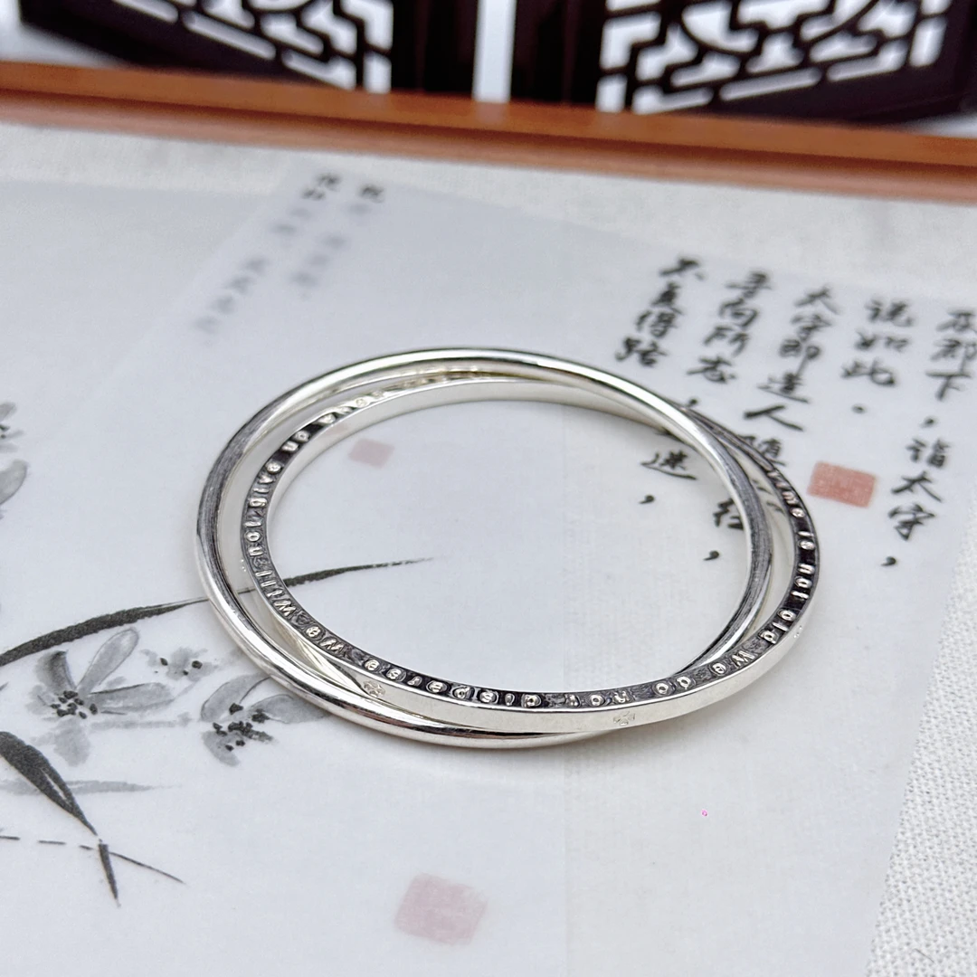 铜合金手镯 新款双环四叶草手镯女设计感年轻款生日礼物送女友