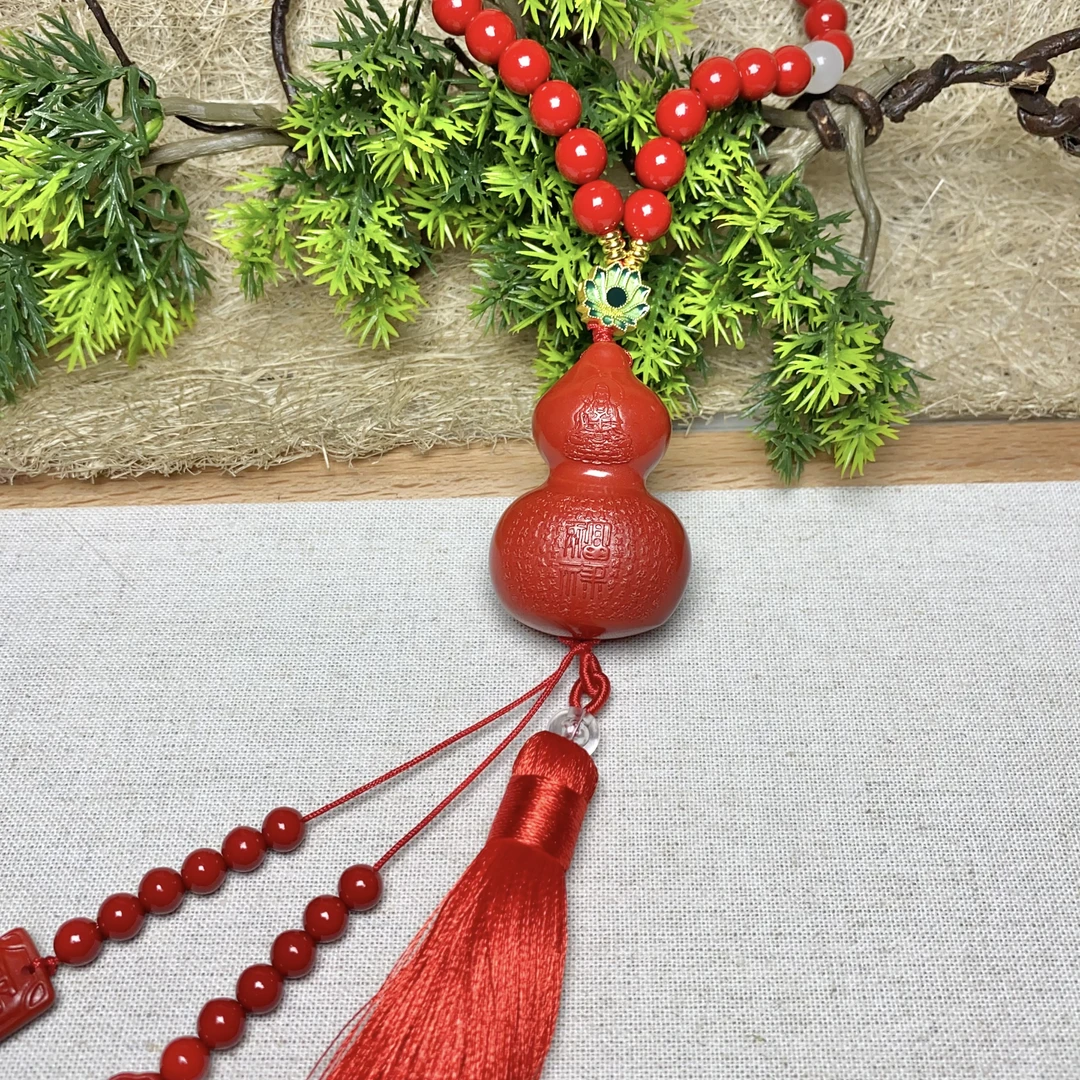 含辰砂工艺品【三石珠宝】朱砂红砂葫芦 福禄一生 车挂挂件