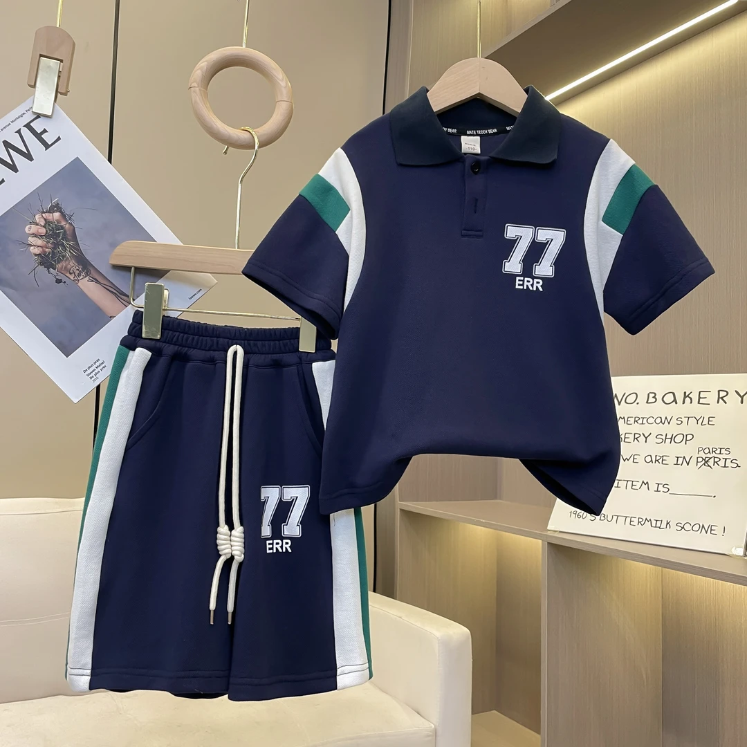 【现货现发】男大童休闲套装潮童拼色夏季童装休闲时尚套装X247