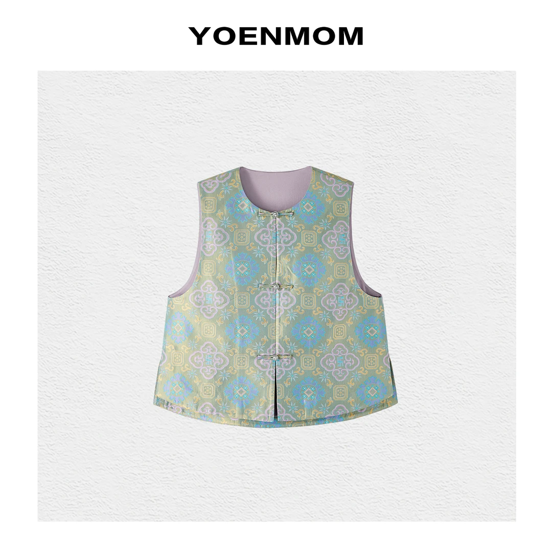 YOENMOM·万巳如意·张和才100桑蚕丝古蜀锦偏光感足银扣对襟马甲