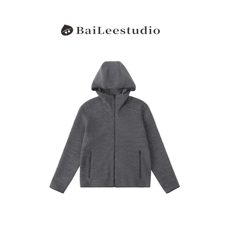 【柏栗良品】2025春季新品~简约连帽百搭长袖磨毛拉链外套A2408