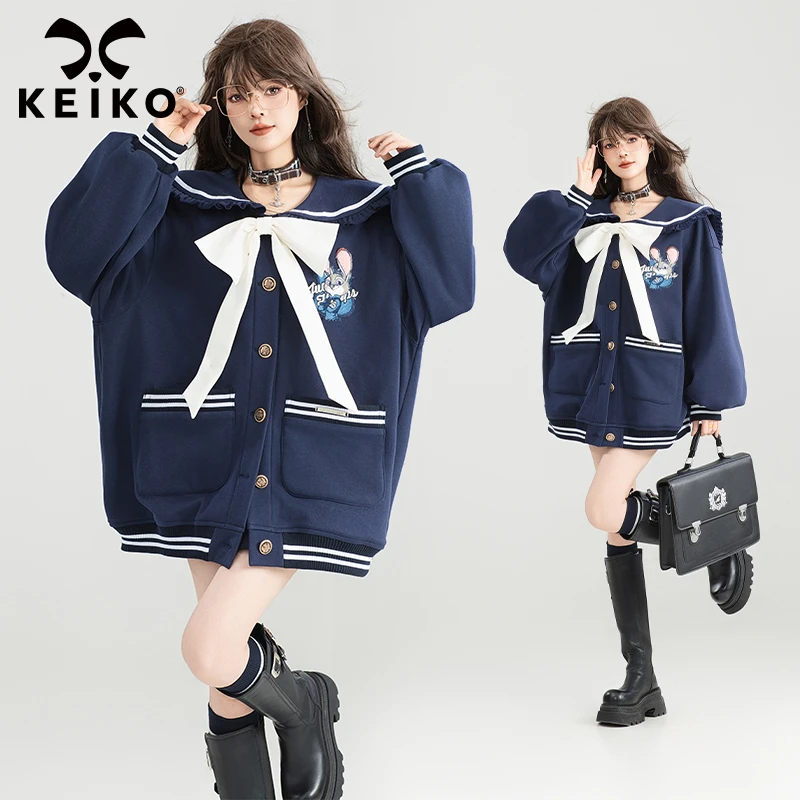 KEIKO[可拆蝴蝶结] 甜系减龄海军领外套25春季学院风宽松卫衣上衣