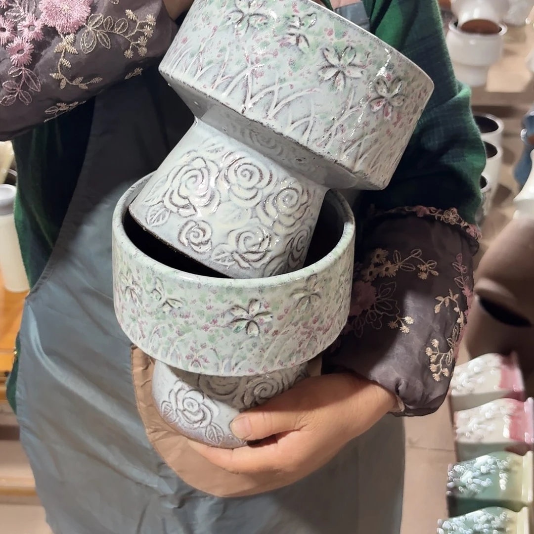 紫砂花盆口16高17两个