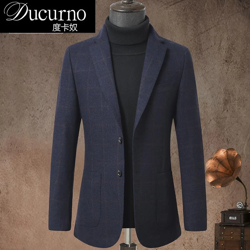 2025秋季高端羊毛格子休闲西装男士西服格纹毛呢单西上衣外套男装