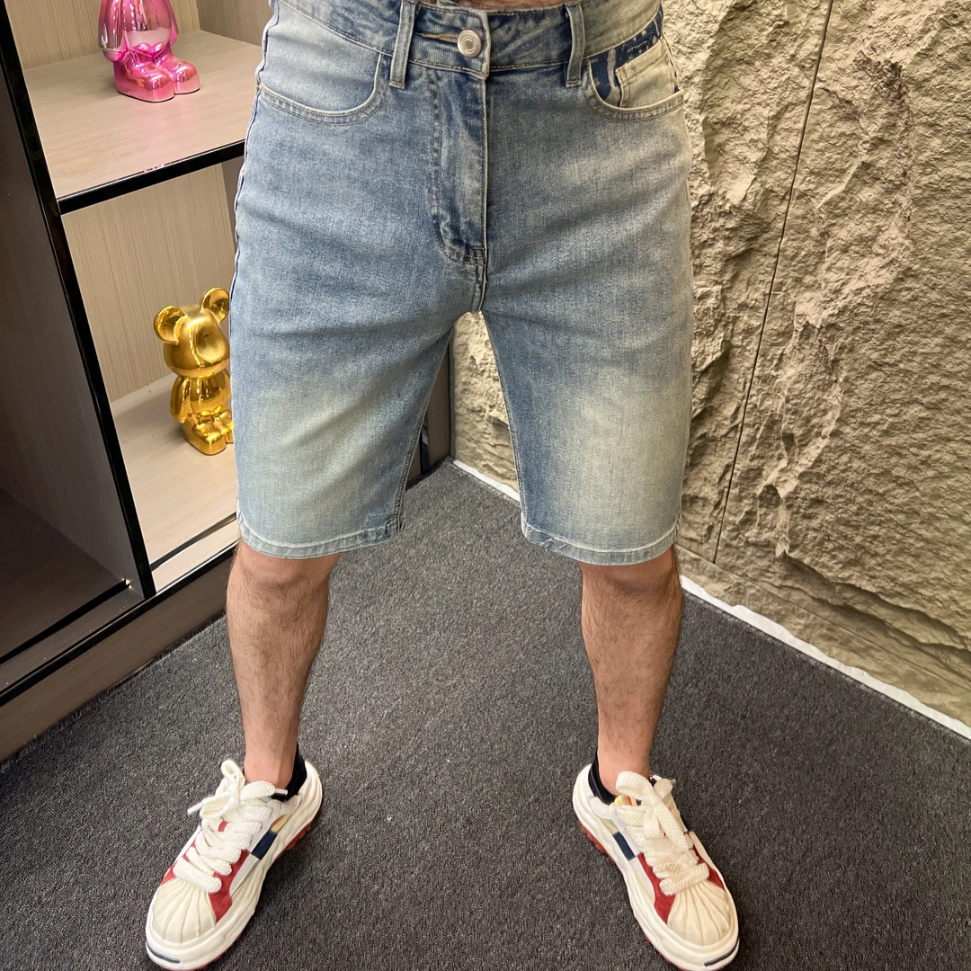 2025新款牛仔短裤男夏季薄款弹力宽松直筒潮流百搭五分裤男-5637#