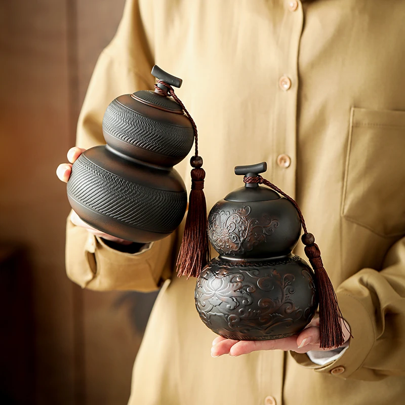 物姿紫陶茶叶罐大号葫芦储茶罐高档密封茶罐高级感陶瓷茶叶储存罐