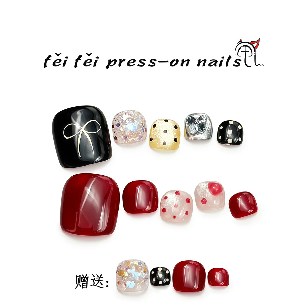 混搭多巴胺（脚甲）-朏朏轻奢高定纯手工穿戴脚趾甲-赠送4片