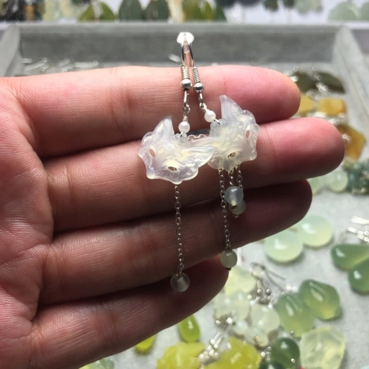 蛇纹石玉耳饰合金糖***妆