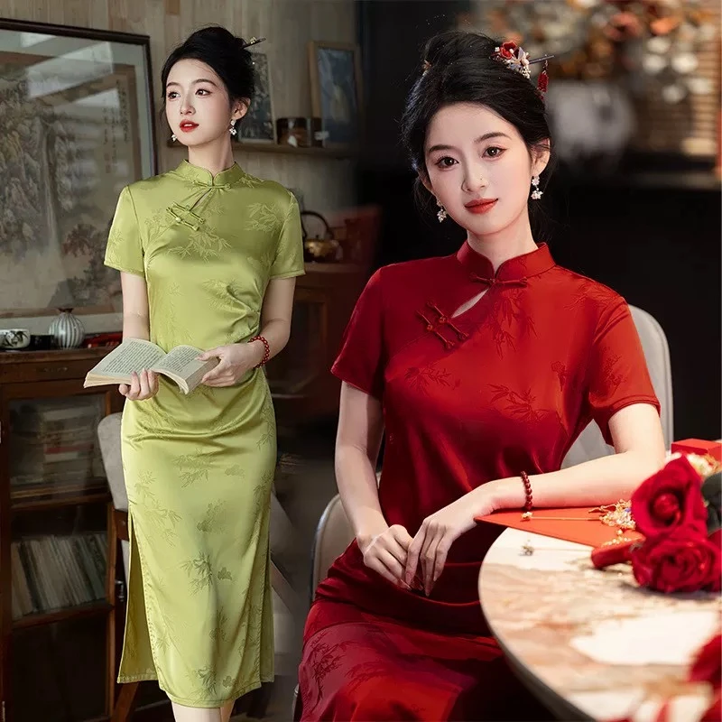 JFX聚红色旗袍小个子显高显瘦高考送考中考旗开得胜夏妈穿的日常