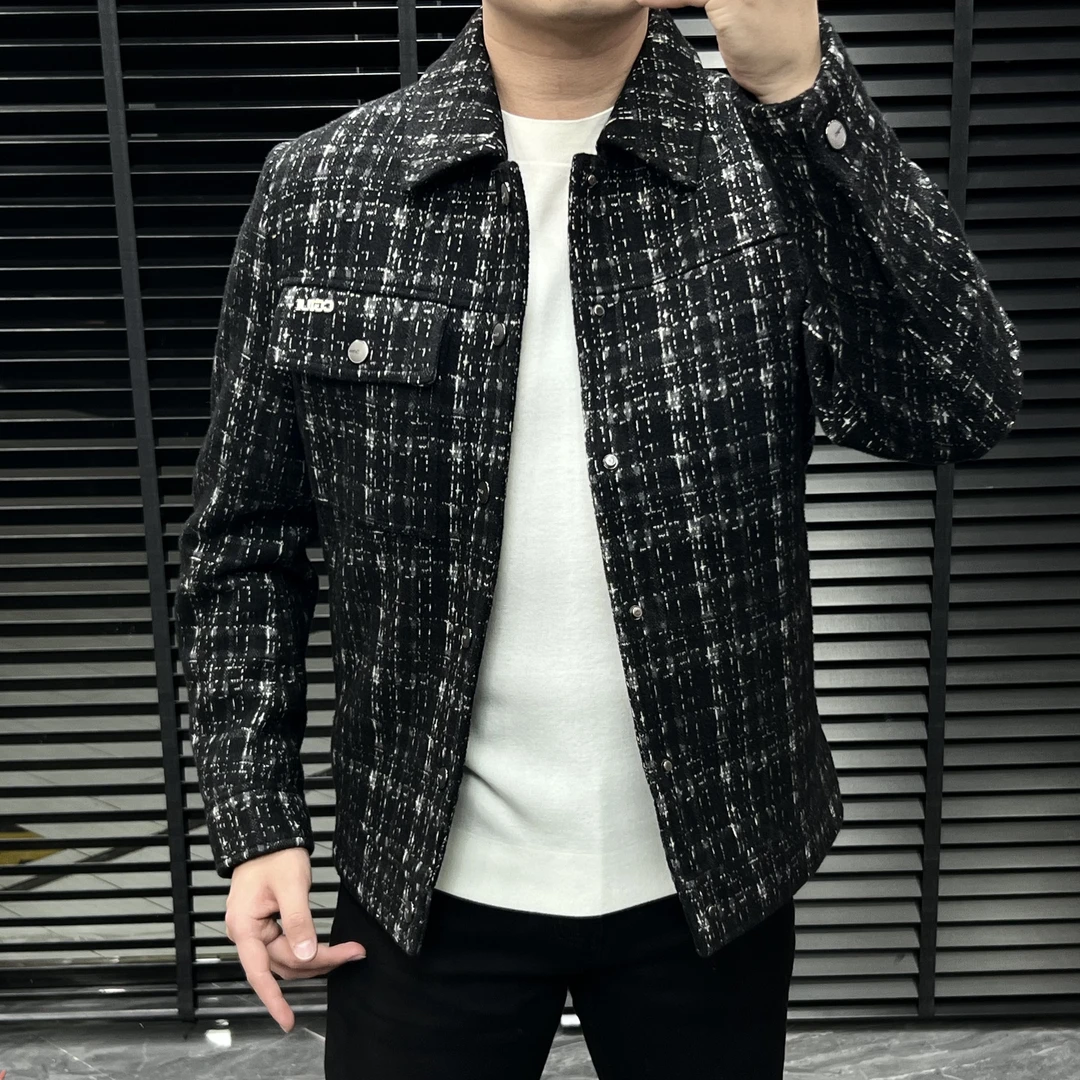 2024冬季 男士 新款 轻奢时尚休闲千鸟格翻领夹克羽绒外套  8626