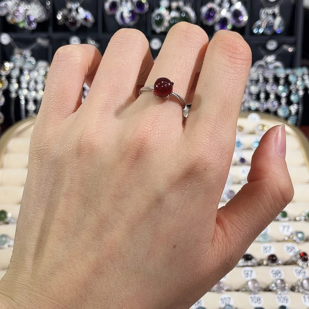 银S925镶嵌石榴石戒指戒指