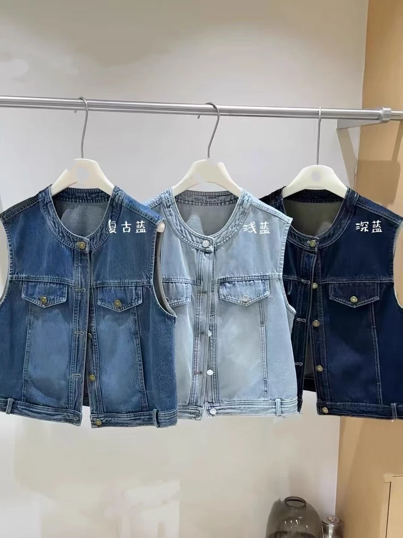 复古设计感牛仔马甲无袖坎肩百搭宽松休闲上衣春夏季