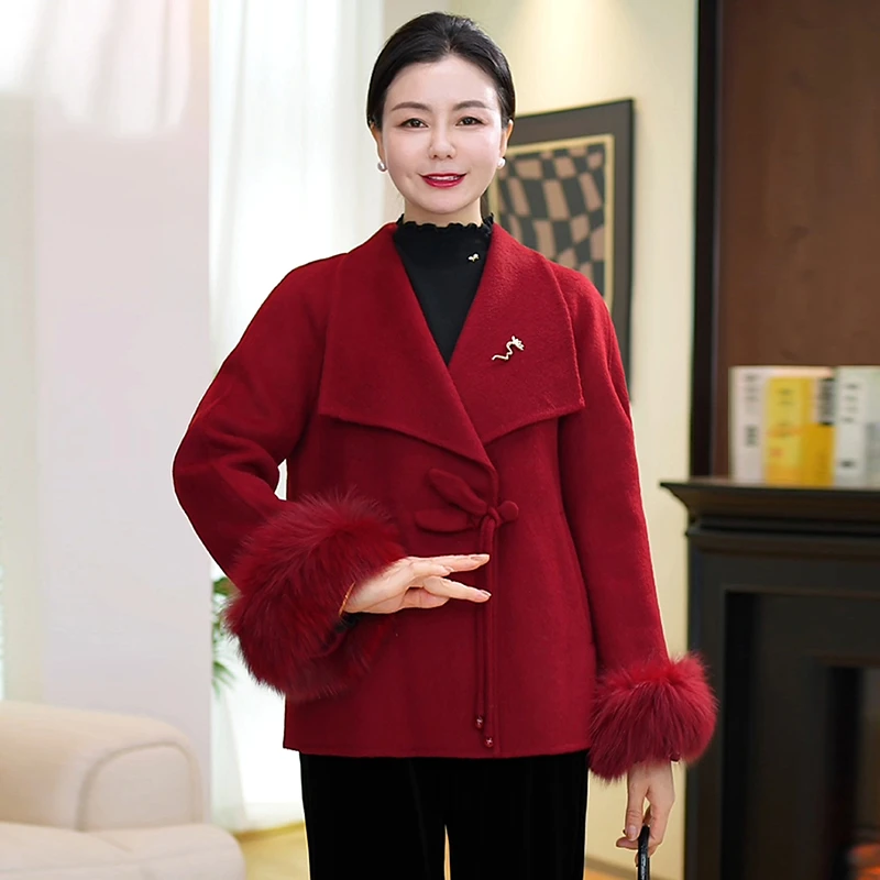 妈妈装2025冬季时尚新款新中式双面呢加厚保暖外套喜婆婆女装上衣