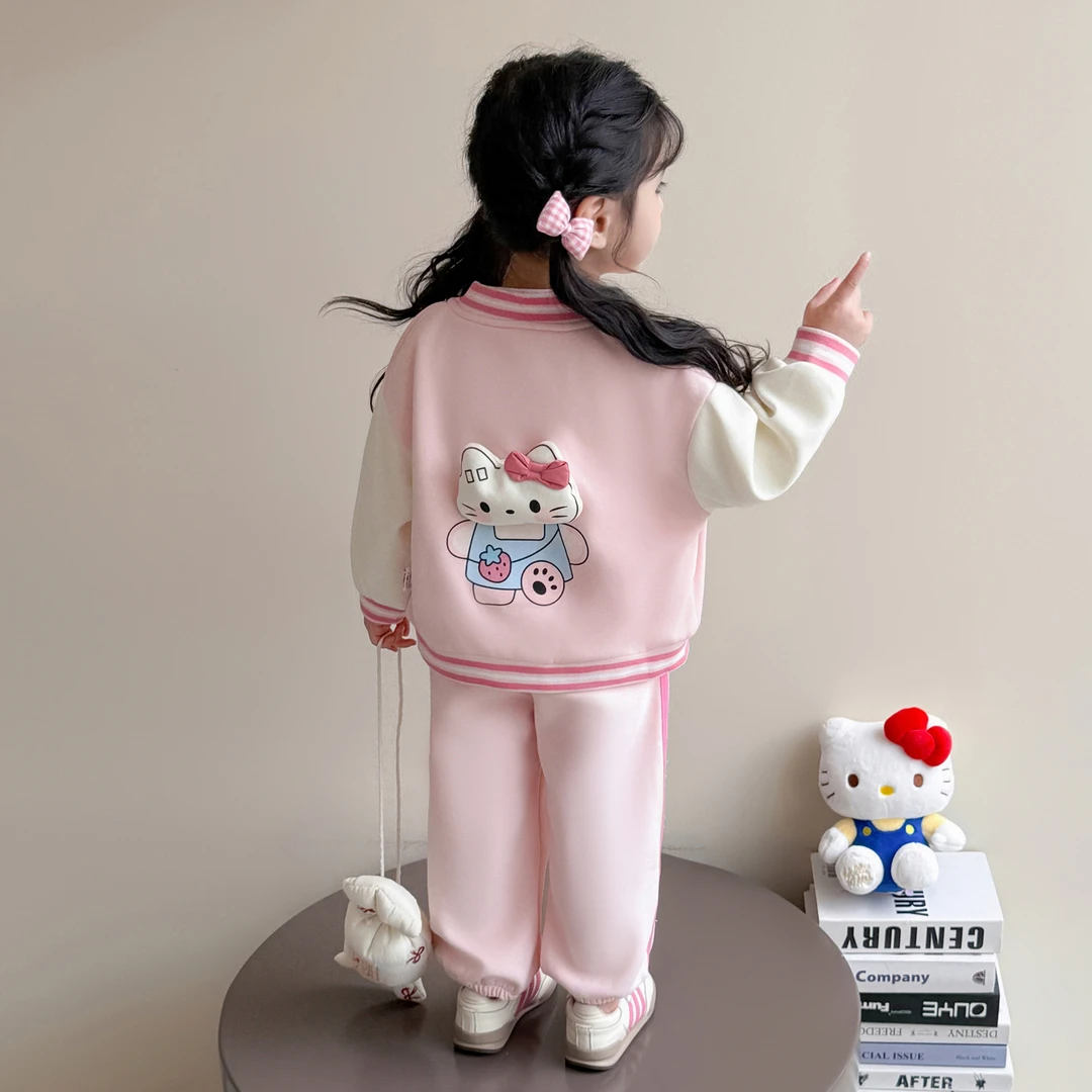 女童卡通棒球服套装2025春秋新款儿童拉条卫裤洋气女宝运动两件套