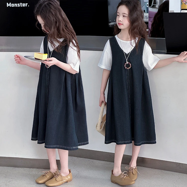 女童夏装连衣裙2025新款儿童韩系裙子中大童短袖套装背带裙两件套