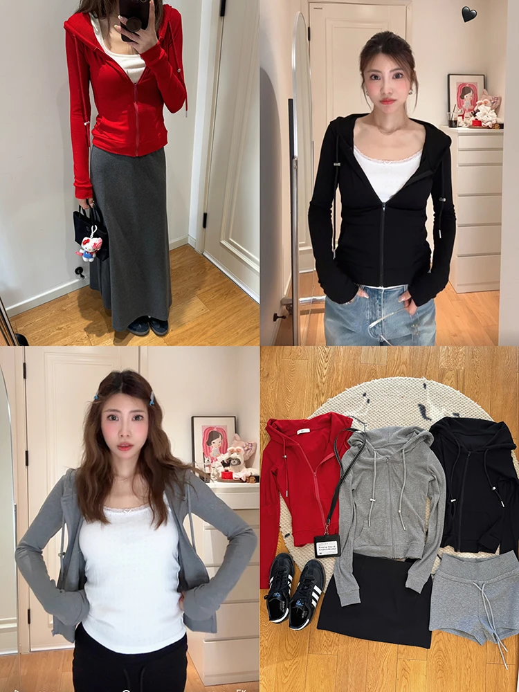 【五月欧尼】三色大弹性连帽卫衣开衫T1211