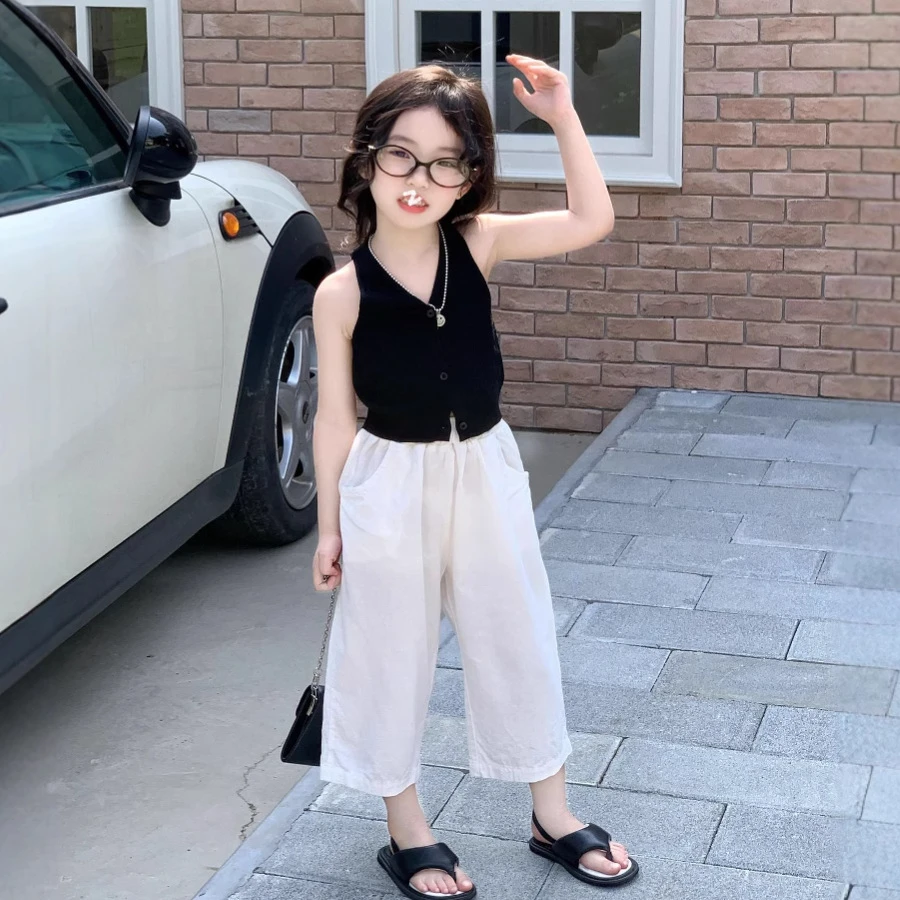 女童背心2025夏季新款薄款上衣儿童气质宽松薄款直筒裤百搭防蚊裤