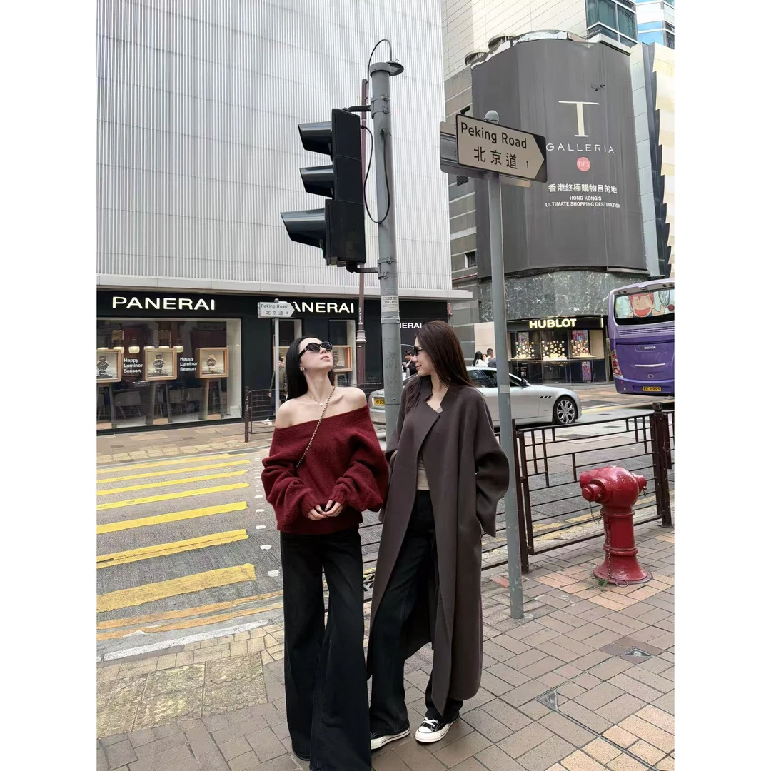 48H【香港羊毛大衣】加长双面呢超好看颜色秋冬大衣毛呢外套25246