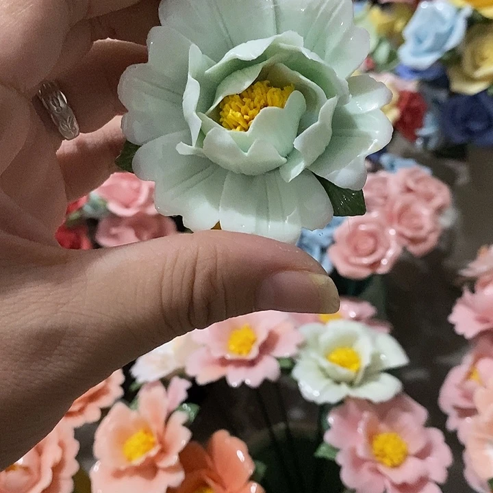 瓷片纯手工陶瓷花摆件瑕