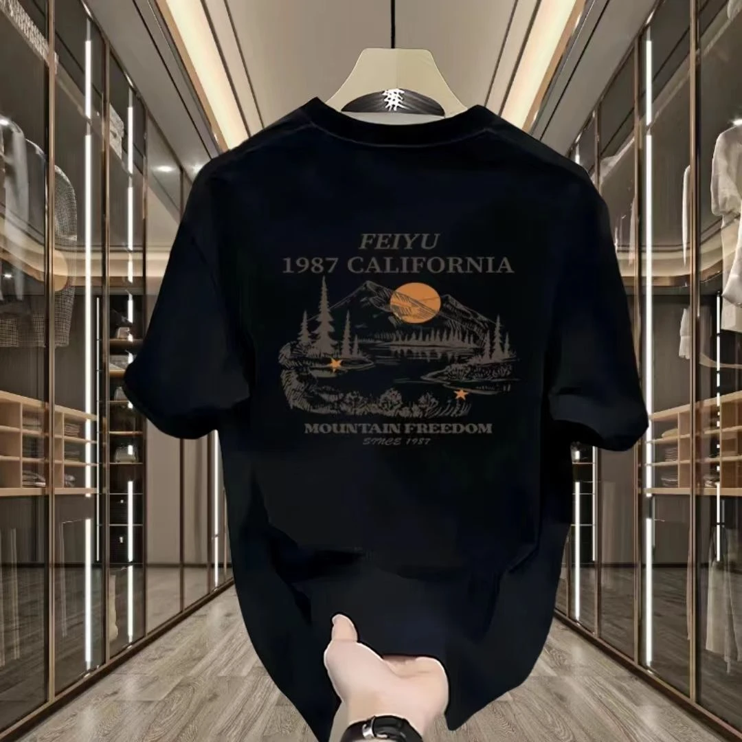 雅鹿爆款圆领新品纯棉时尚男士国潮纯棉夏季百搭短袖t恤男休闲ins