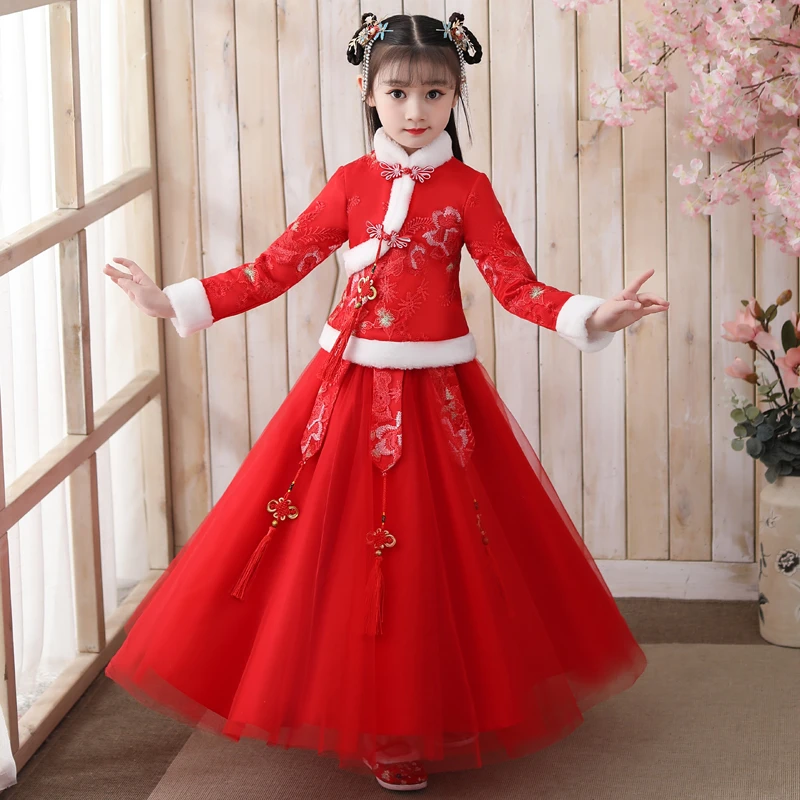 拜年服女童冬季2025新款过年服儿童汉服古装唐装宝宝喜庆新年衣服