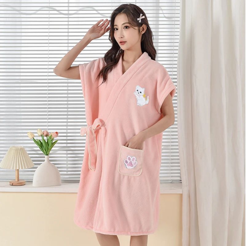 新款浴巾浴袍女可穿式柔软吸水洗澡速干长款家用成人居家浴裙可爱