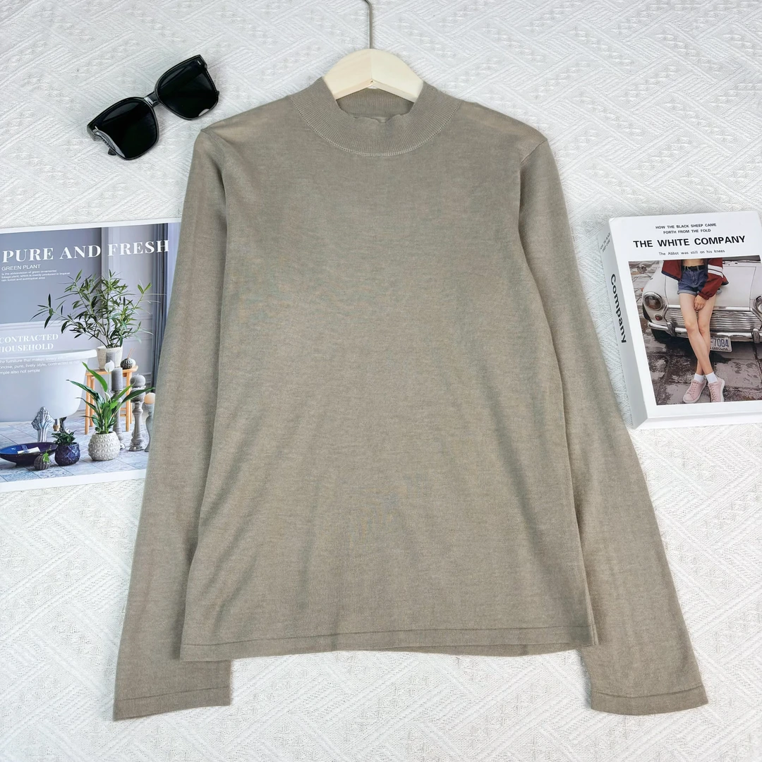 玲姐定制-立领纯色春秋薄款微透宽松休闲针织毛衣507217