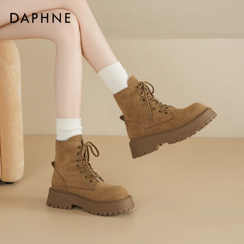 达芙妮厚底马丁靴女款2025新款秋季大黄靴复古英伦风百搭靴子女