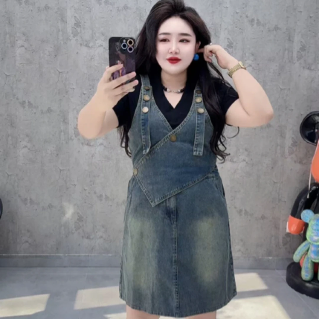 欧货洋气减龄显瘦牛仔背带裙