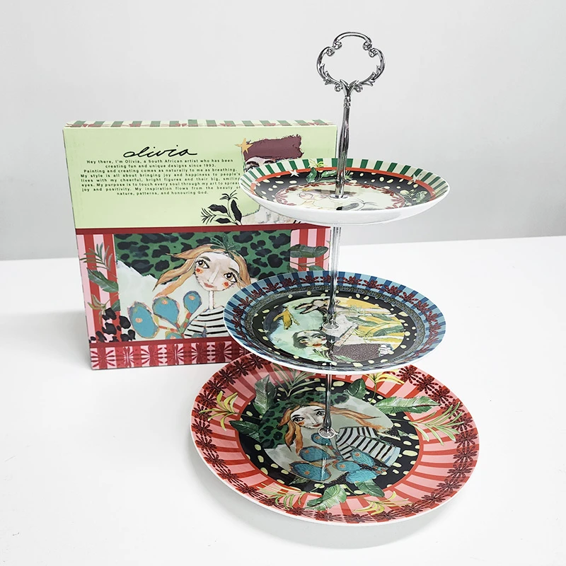 【彩盒】摩瑟家居【南非Olivia三层蛋糕盘】HAZC花瓶摆件玻璃