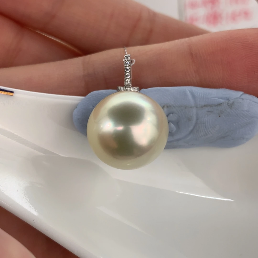 定制海水珍珠未镶嵌裸珠14.4mm澳白干枯一颗