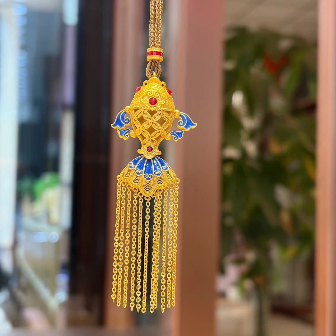 吊坠足银 足银 999.9纯银女士毛衣链锦鲤流苏新中式国风吊坠