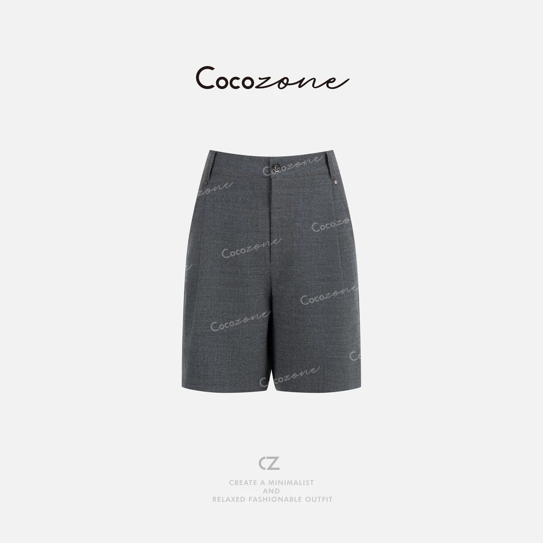 COCO ZONE 刘一一【羊毛混纺】运动风复古简约纯色短裤 CD1A1344