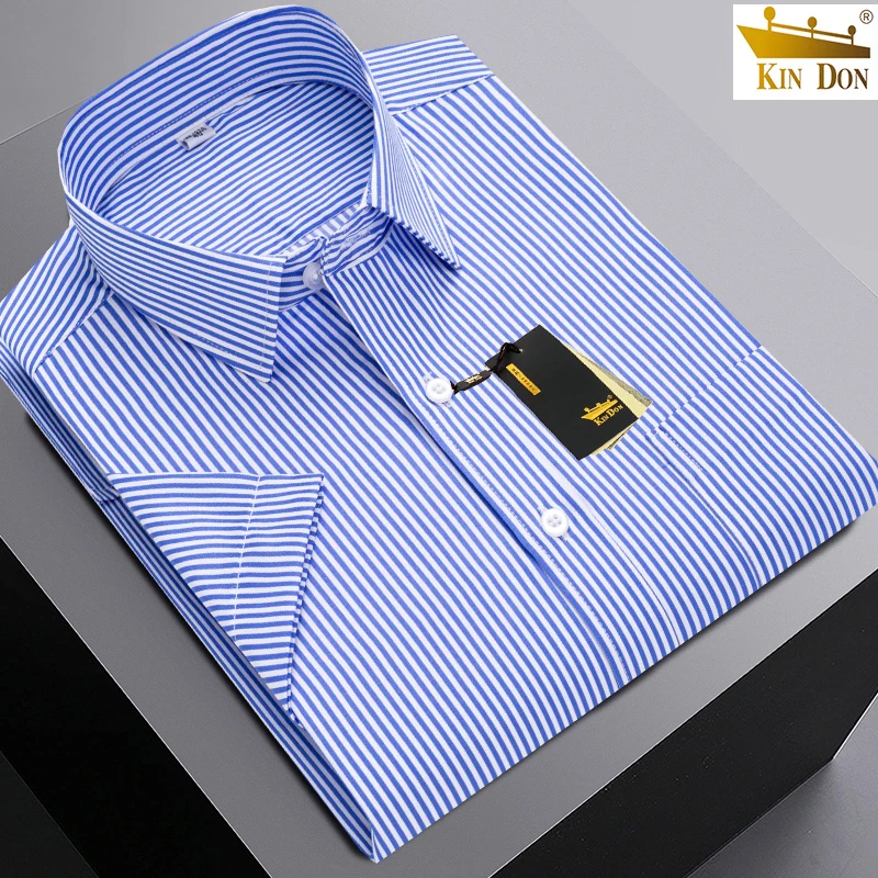 金盾夏季男士条纹短袖衬衫薄款衬衣商务休闲职业中青年免烫上衣男