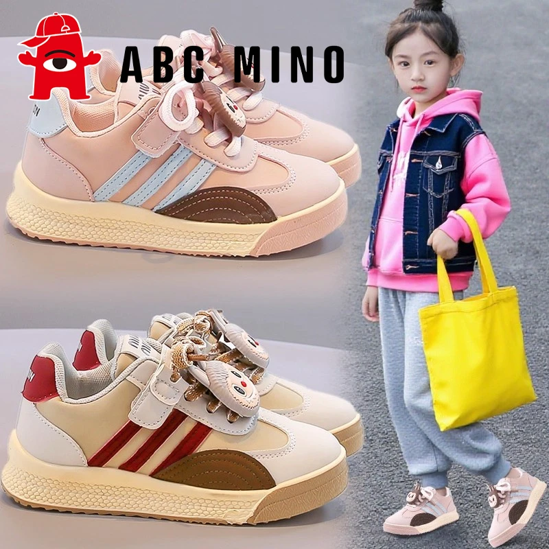ABC MINO拉布布女童鞋子秋季儿童德训鞋学生软底轻便女孩运动板鞋