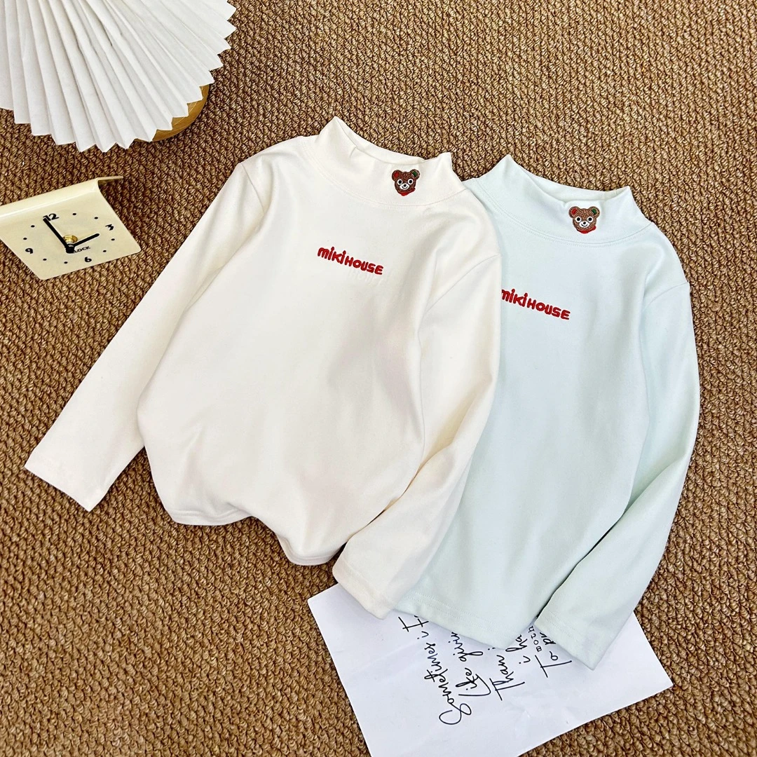 24新款儿童春秋纯色打底男宝女宝字母刺绣小熊小兔半高领T恤36162