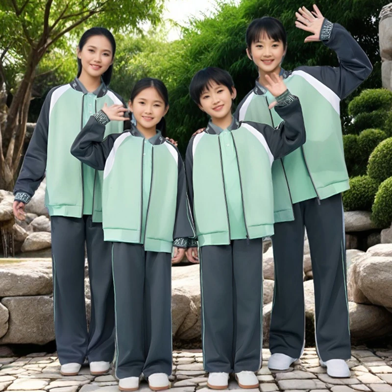江西赣州中小学统一定制校服绿色秋季秋款舒适休闲运动套装校服