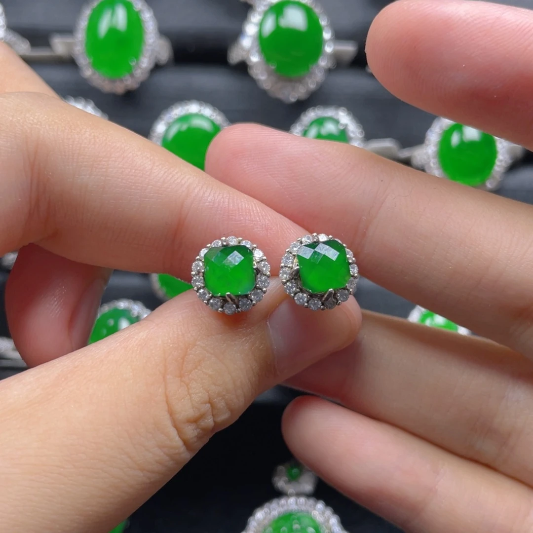 翡翠银S925镶嵌耳饰