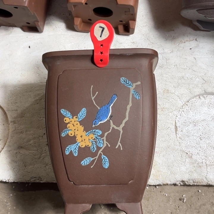 花盆紫砂  特惠紫泥彩绘奎面四方签筒7号