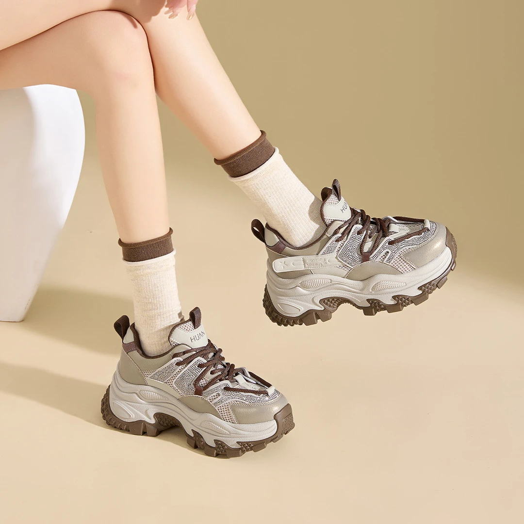 华耐老爹鞋女厚底25春季新款复古增高小个子时尚百搭休闲运动鞋女