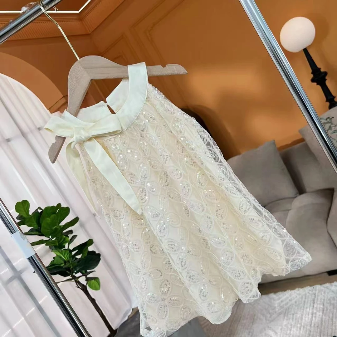 韩版女童亮片挂脖吊带裙气质仙女连衣裙宽松法式温柔甜美连衣裙